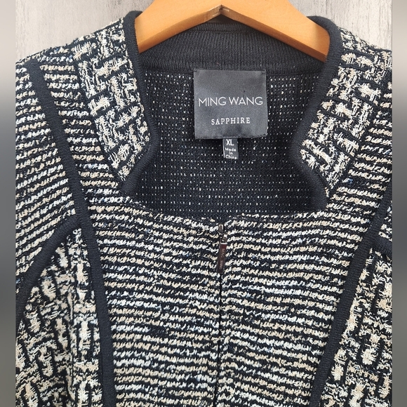 Ming Wang Sapphire Padded Shoulders Mixed Media Zip Up Speckled Jacket XL - Picture 6 of 11